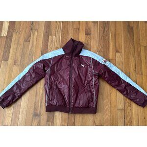 Puma Ski Nationals Jacket Women's Maroon Powder Blue Track Bomber Size M